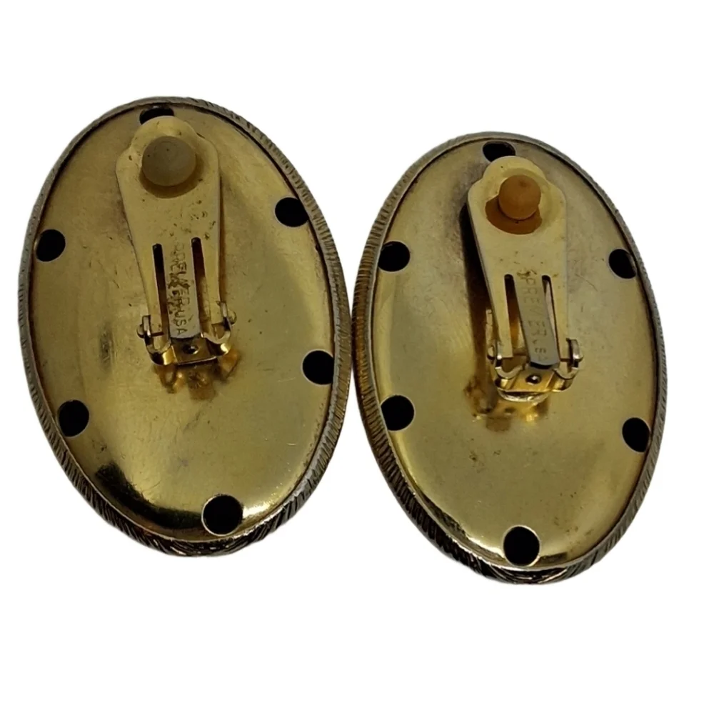 Premier Designs Vintage 1980s Gold-Tone Textured Oval Clip-On Earrings